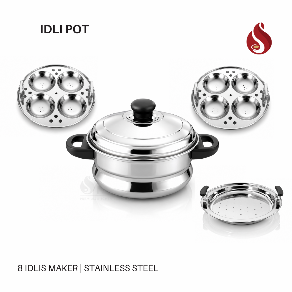 Premium Stainless Steel Idli Pot with Idli Plates & Idiyappam Plate (6 Idli / 8 Idli / 12 Idli)