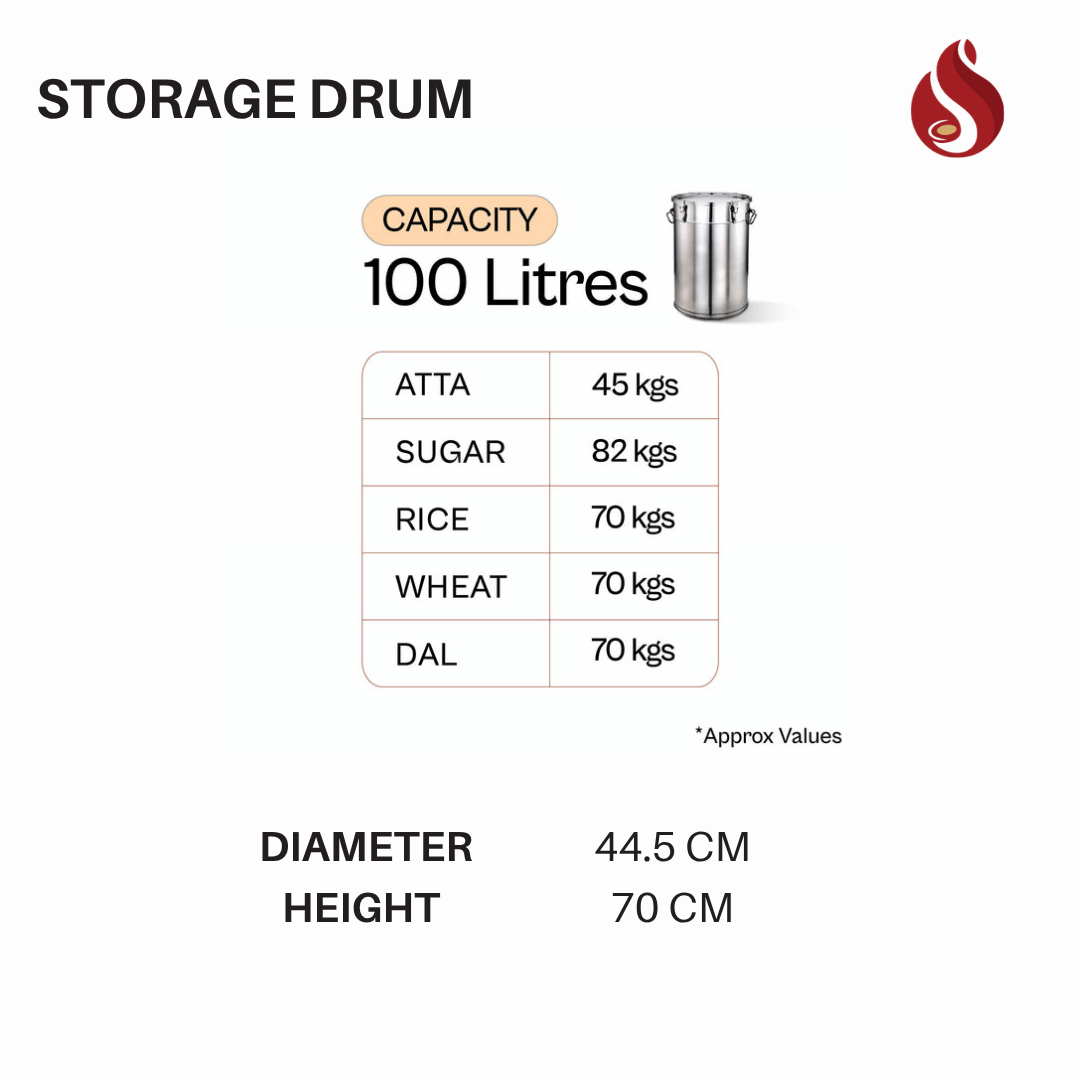 Stainless Steel Praylady Airtight & Leak-Proof Storage Drum with Lid & Locking System | 10L–100L