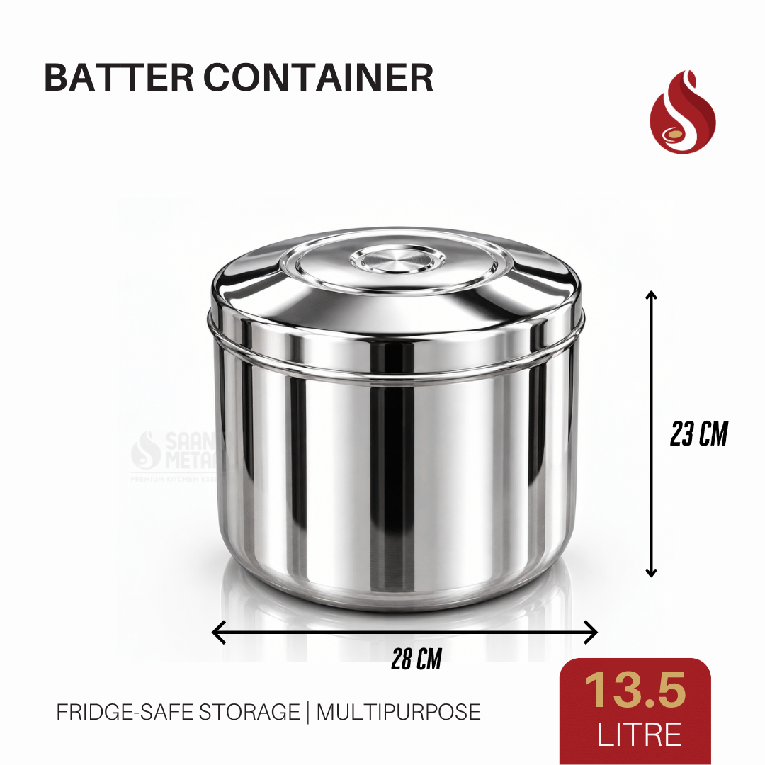 Batter Stainless Steel Round Shape Canisters / Mavu Dabba / Kitchen Storage Containers - 2 L, 3.5 L, 5 L, 7 L, 10 L, 13 L