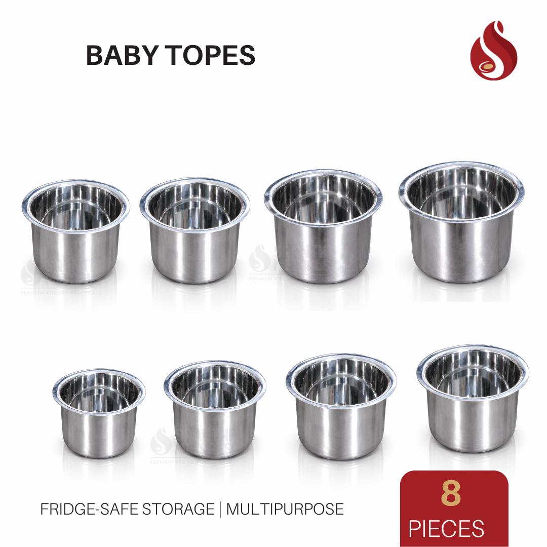 Stainless Steel Baby Tope - 8 pcs Combo set / Storage Containers for Kitchen | Fridge Safe storage container – 8 Pcs Combo Set