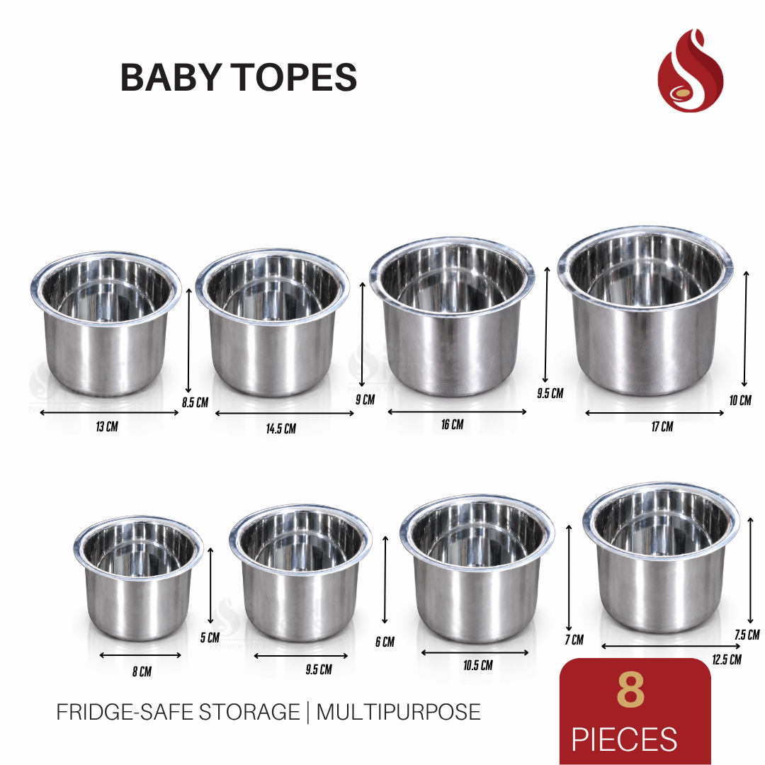 Stainless Steel Baby Tope - 8 pcs Combo set / Storage Containers for Kitchen | Fridge Safe storage container – 8 Pcs Combo Set