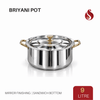 Premium Stainless Steel Sandwich Bottom Biryani Pot with Inner Lid – PVD Gold Finish Handles | 6L, 9L & 14L