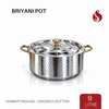 Premium Stainless Steel Sandwich Bottom Biryani Pot with Inner Lid – Hammer Finish - PVD Gold Finish Handles | 6L, 9L & 14L