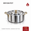 Premium Stainless Steel Sandwich Bottom Biryani Pot with Inner Lid – Hammer Finish - PVD Gold Finish Handles | 6L, 9L & 14L
