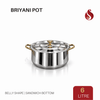 Premium Stainless Steel Sandwich Bottom Belly Shape Biryani Pot with Inner Lid & PVD Gold Finishing Handles | 6L, 9L & 14L