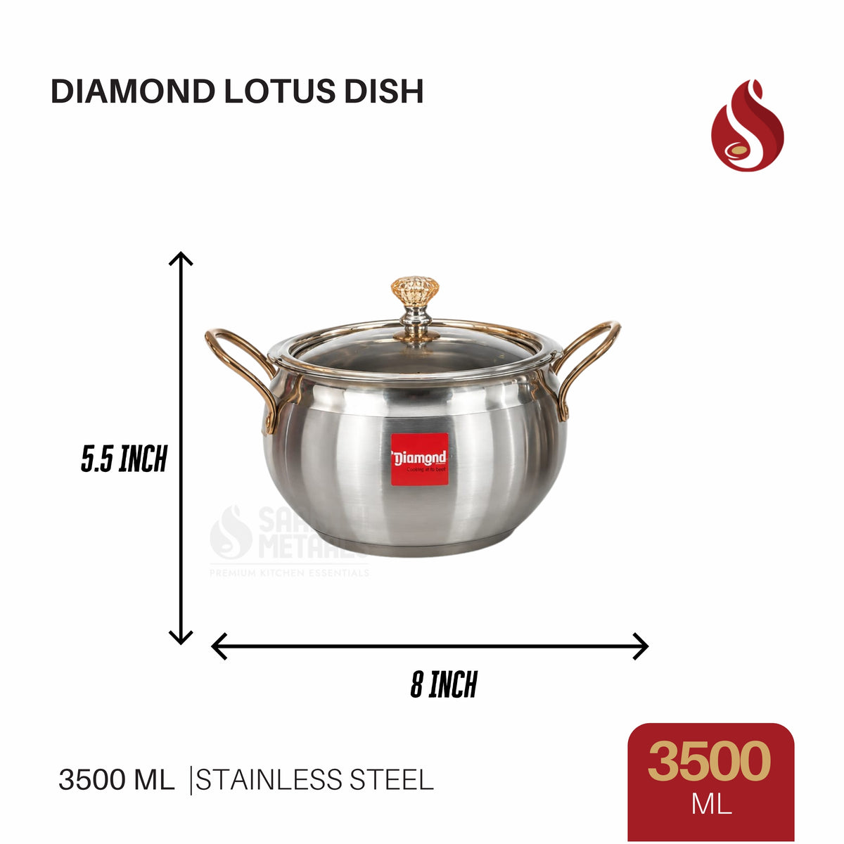 Diamond SS Cookware / Serving Dish with Lid