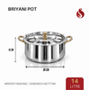 Premium Stainless Steel Sandwich Bottom Biryani Pot with Inner Lid – PVD Gold Finish Handles | 6L, 9L & 14L