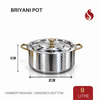 Premium Stainless Steel Sandwich Bottom Biryani Pot with Inner Lid – Hammer Finish - PVD Gold Finish Handles | 6L, 9L & 14L