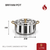 Premium Stainless Steel Sandwich Bottom Belly Shape Biryani Pot with Inner Lid & PVD Gold Finishing Handles | 6L, 9L & 14L