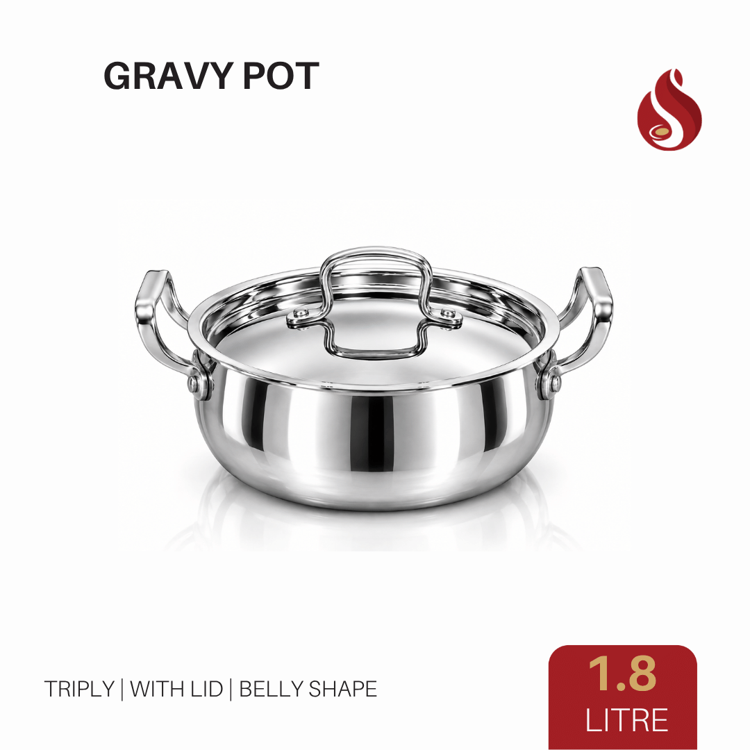 Praylady Triply Belly Shape Gravy Pot with Lid & Handle | Gravy Cooking Pot