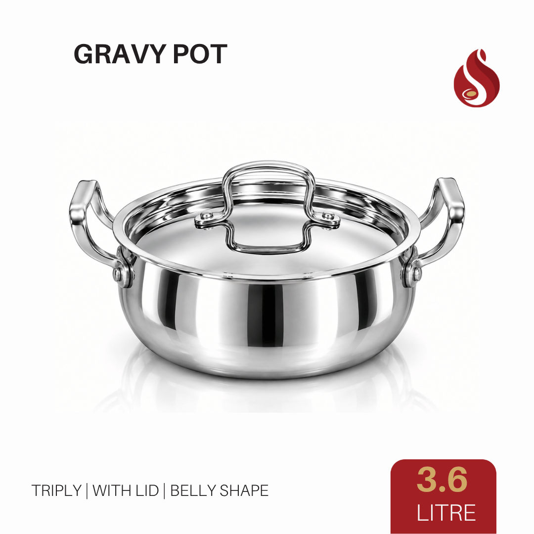 Praylady Triply Belly Shape Gravy Pot with Lid & Handle | Gravy Cooking Pot