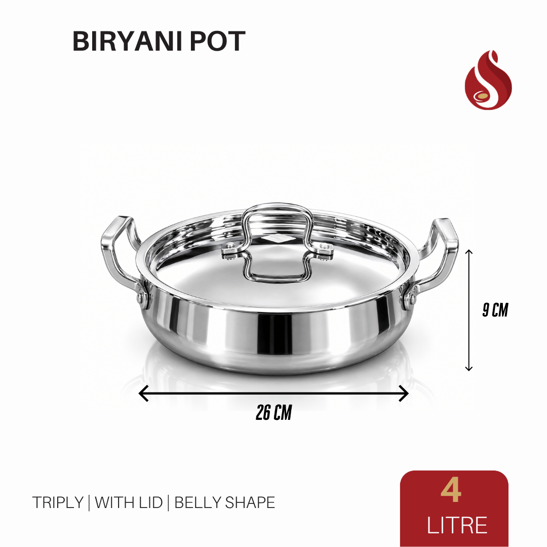 Praylady Triply Handi Shape Biryani Pot with Lid & Handle | Triply Biryani Handi | Dum Biryani Cooking Pot