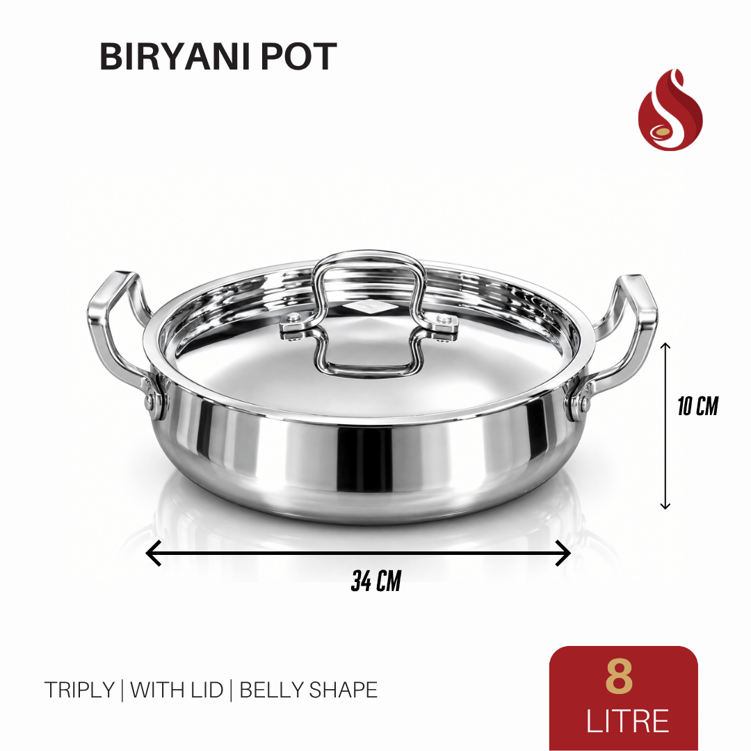 Praylady Triply Handi Shape Biryani Pot with Lid & Handle | Triply Biryani Handi | Dum Biryani Cooking Pot