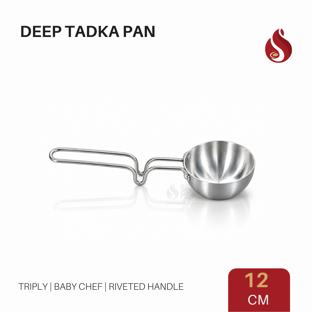 Triply Baby Chef Tadka Pan with Riveted Handle – Deep & Flat Models