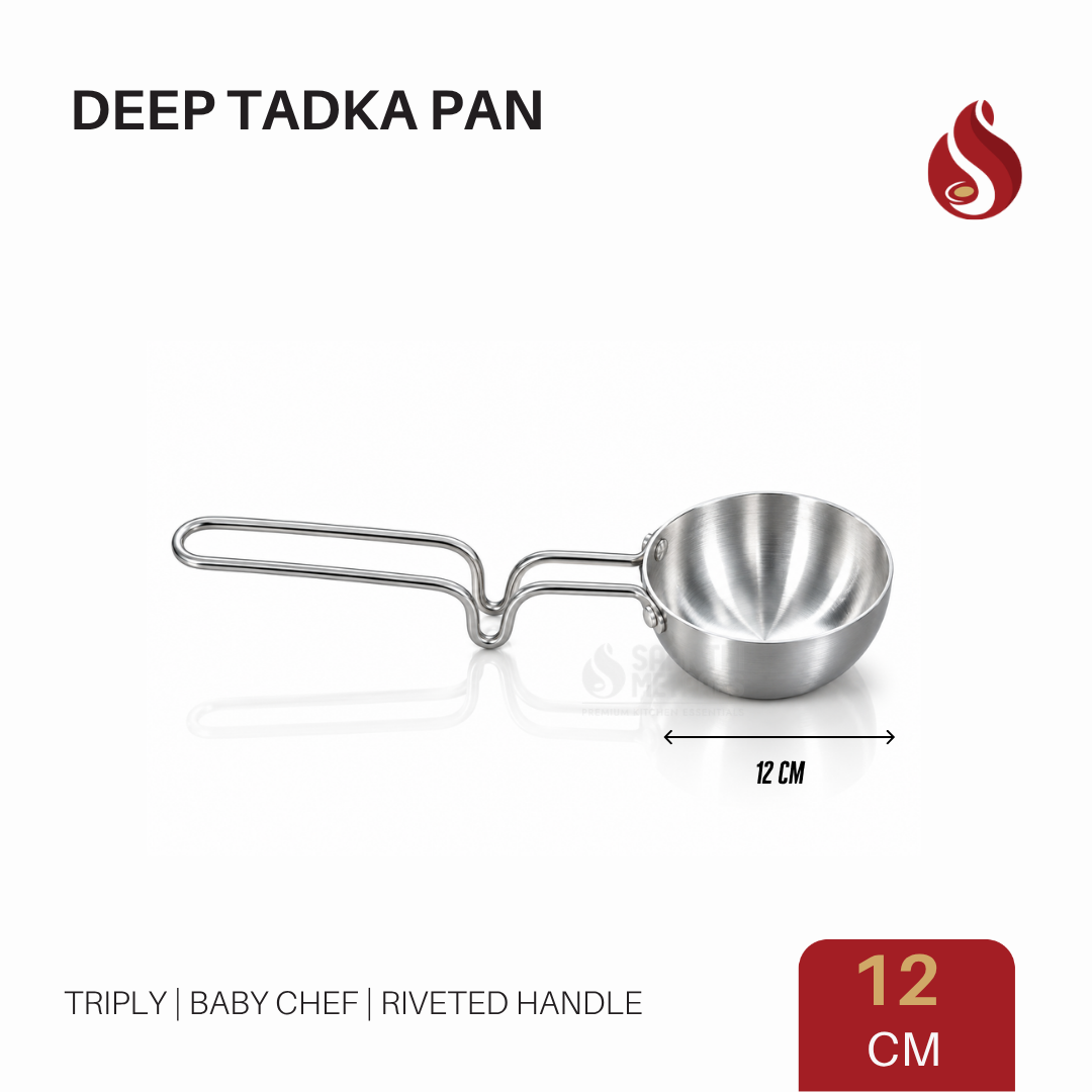 Triply Baby Chef Tadka Pan with Riveted Handle – Deep & Flat Models