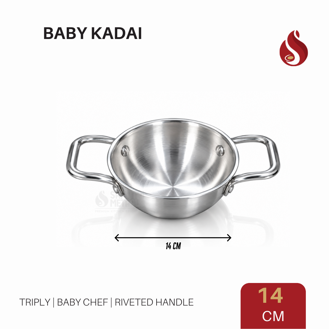 Triply Baby Chef Baby Kadai with Riveted Handle – 14 CM