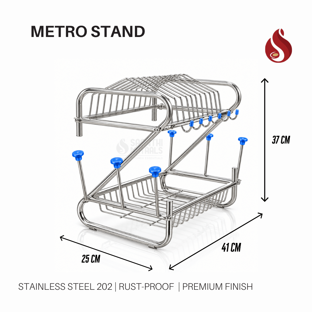 Stainless Steel 2 Tier Dish Rack for Kitchen | Utensils Stand for Kitchen | Utensils Drying Rack Organizer for Kitchen