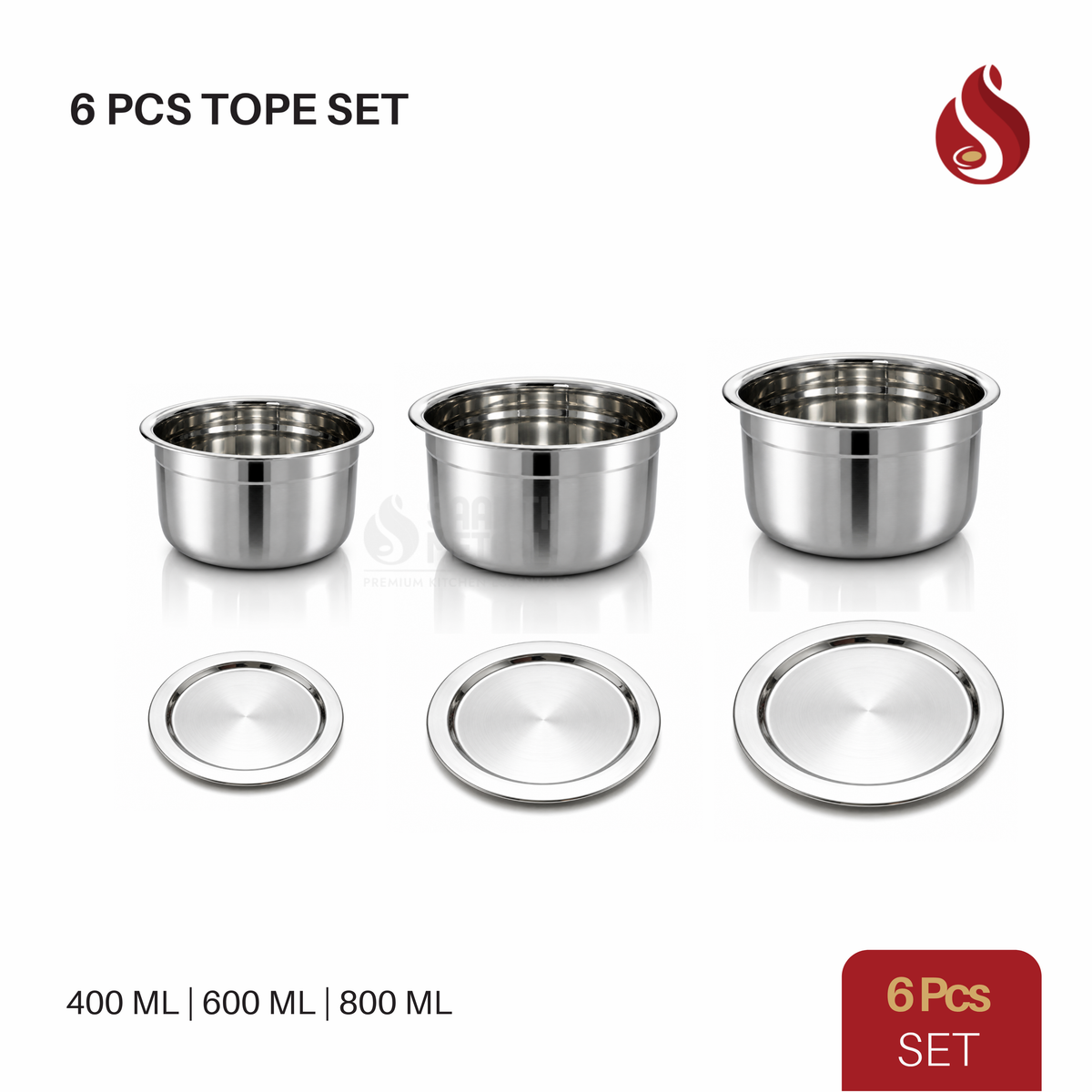 Stainless Steel 6 Pcs Tope with Lid Combo Set
