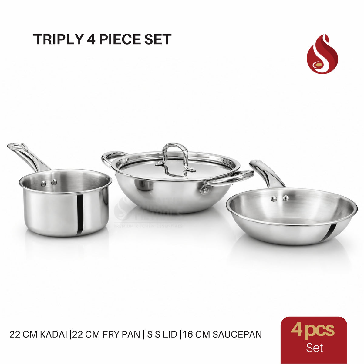 Triply 4 Piece Stainless Steel Cookware Set