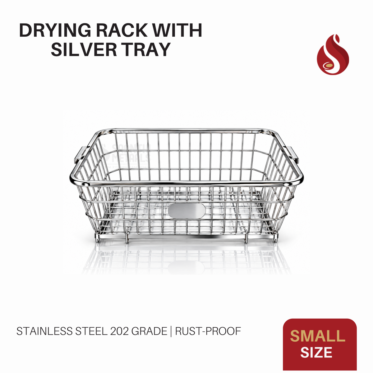 Stainless Steel Drying Rack with Removable Silver Tray | 202 Grade Heavy Duty Utensil Drying Basket with Detachable Drip Tray, Rust Proof Kitchen Countertop Plate Stand | Vessel Drainer Basket Sink