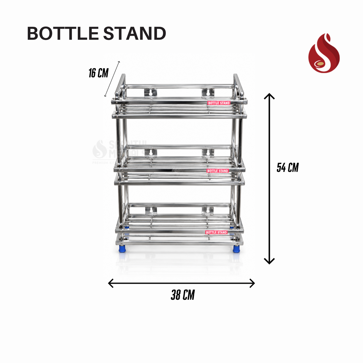 Stainless Steel 3 Tier Bottle Stand / Rack for Kitchen