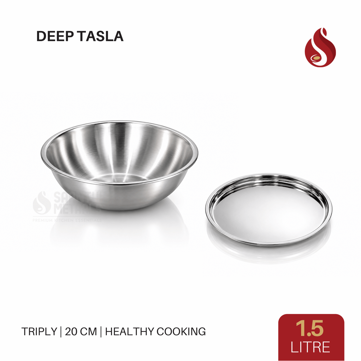 Triply Stainless Steel Deep Tasla with Stainless Steel Inner Lid