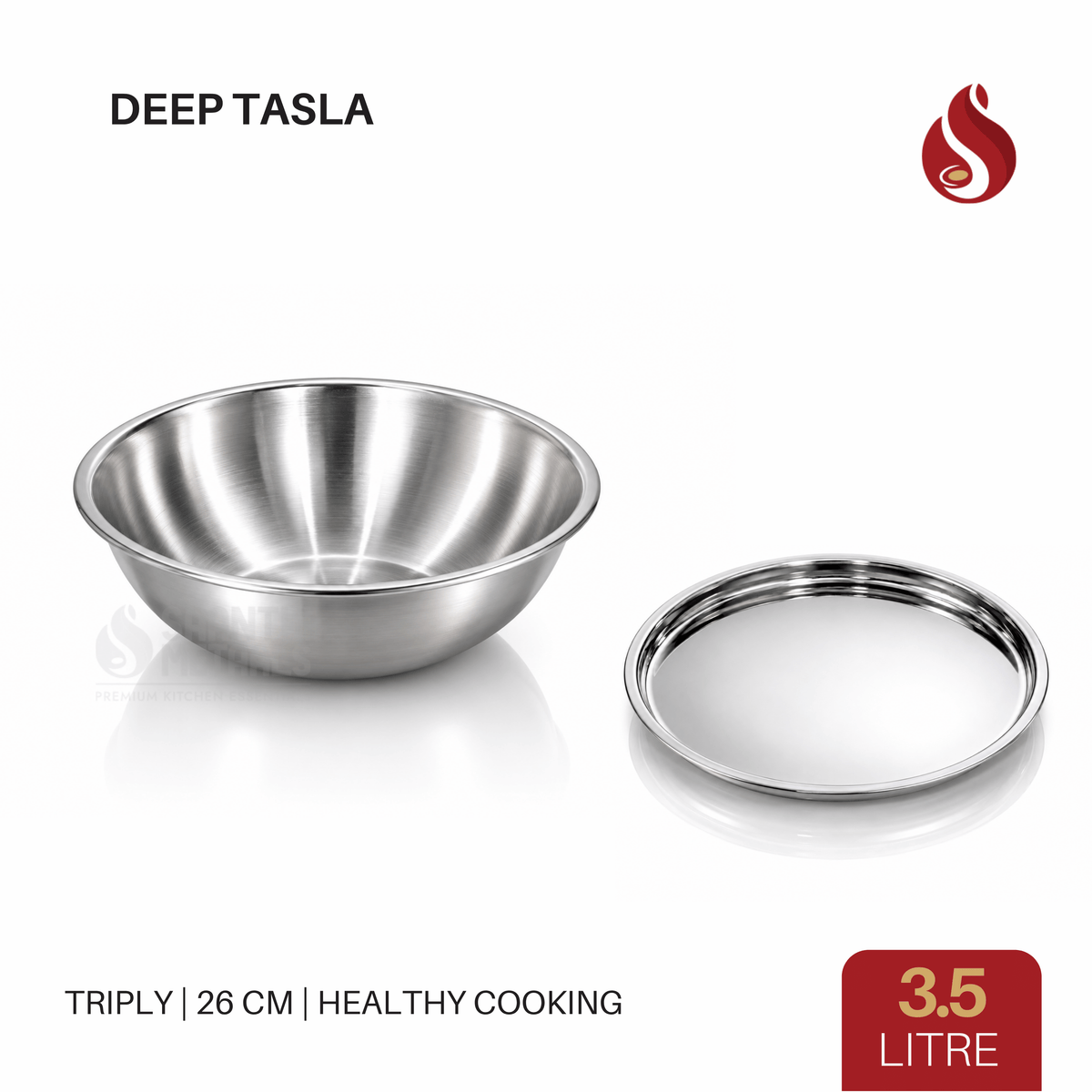 Triply Stainless Steel Deep Tasla with Stainless Steel Inner Lid