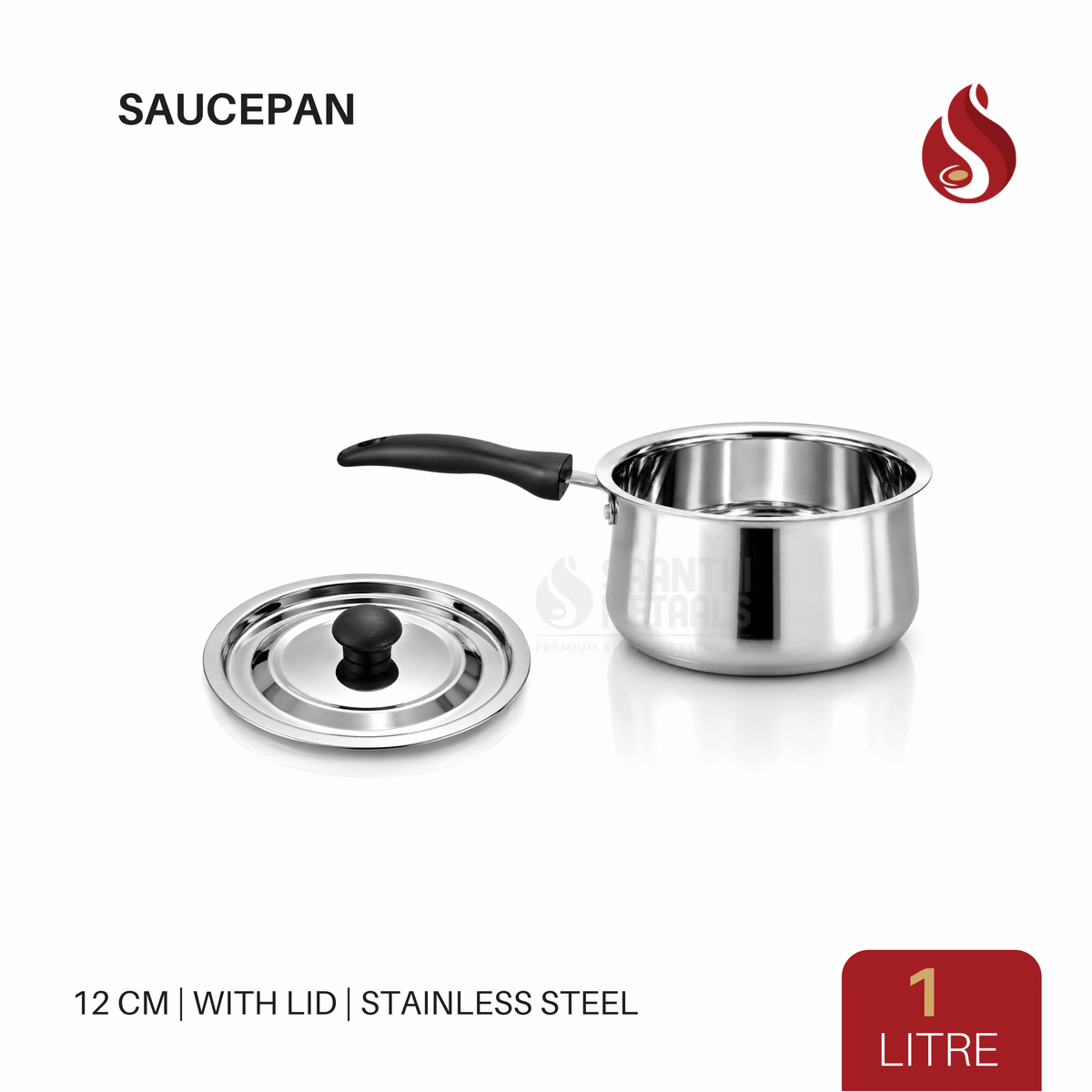 Stainless Steel Saucepan with Lid - 1L, 1.5L, 2L, 2.5L