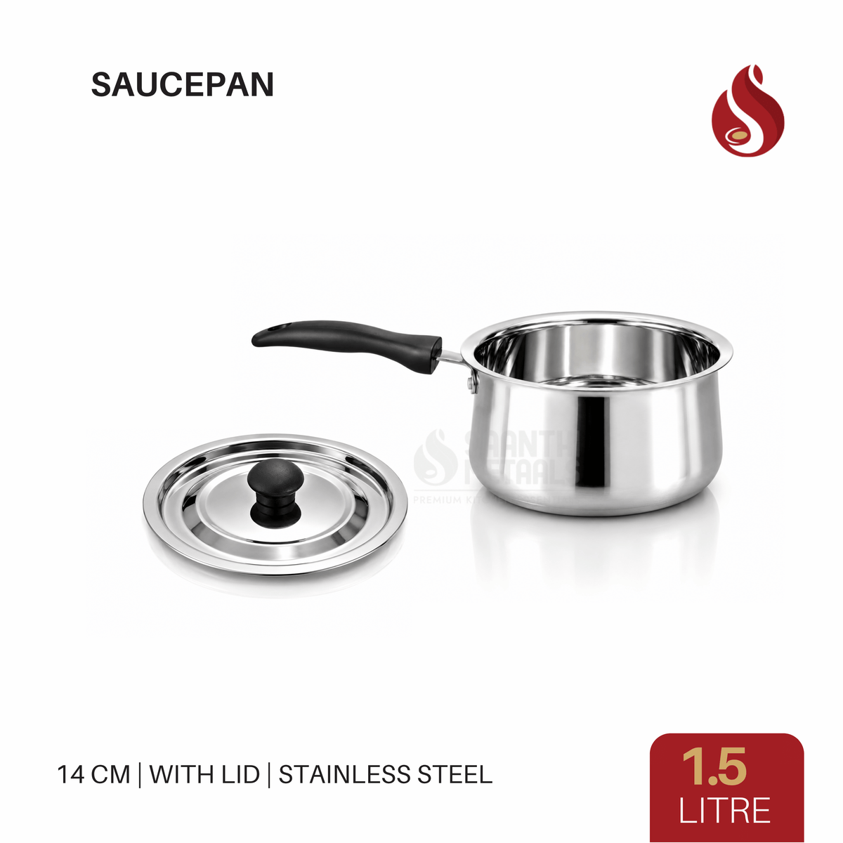 Stainless Steel Saucepan with Lid - 1L, 1.5L, 2L, 2.5L