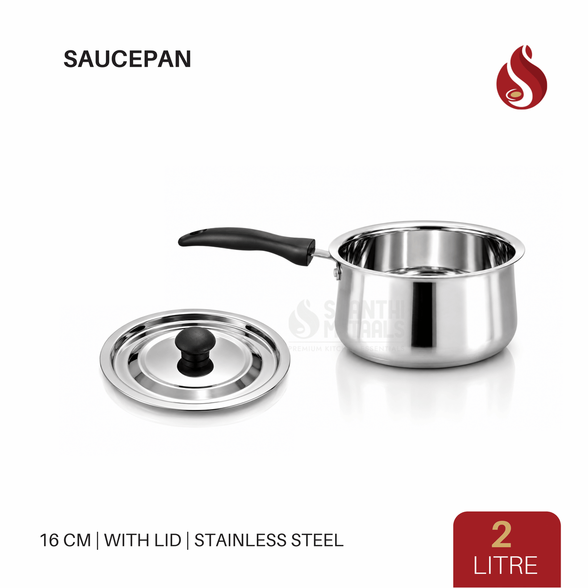 Stainless Steel Saucepan with Lid - 1L, 1.5L, 2L, 2.5L