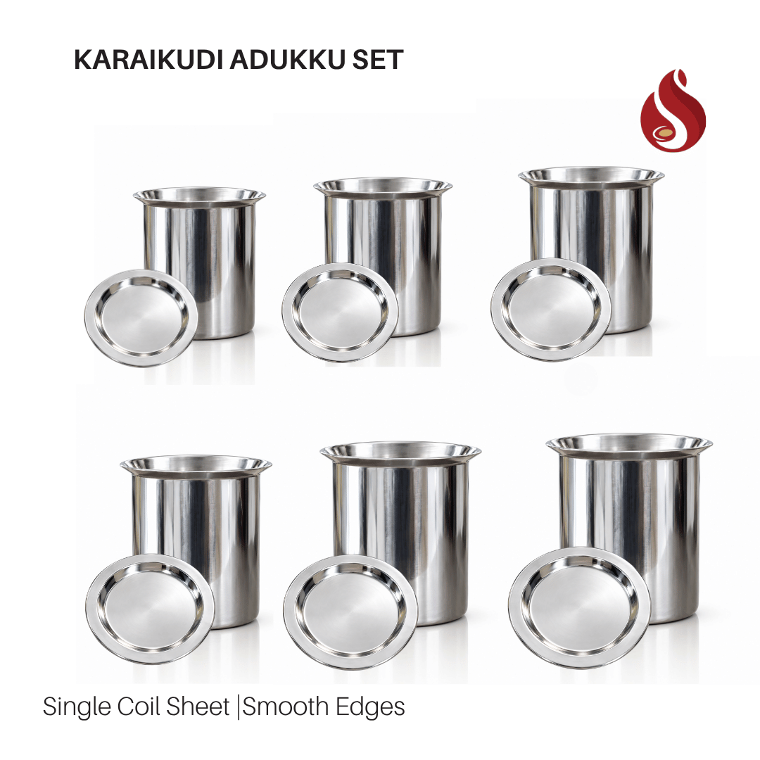 Stainless Steel Karaikudi Adukku Set with Inner lid - 3 pcs Set | Tope Set | Cookware set - 300 ML to 1700 ML