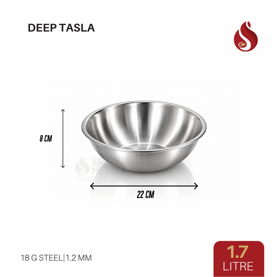 Thick-Ply Stainless Steel Tasla | Flat Bottom | Multiuse Tasla | 1.2L, 1.7L, 2.1L, 2.7L, 3.4L, 4.5L