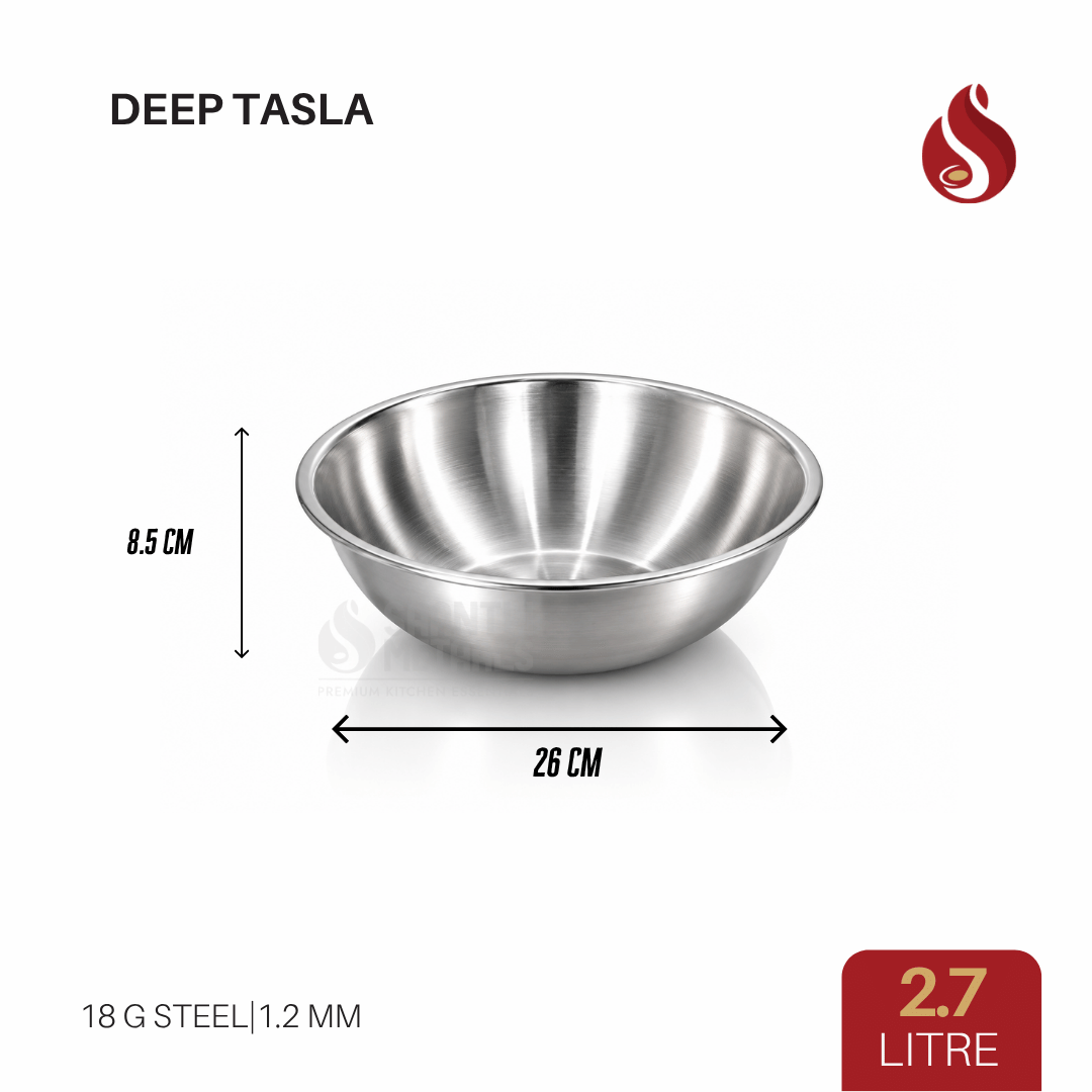 Thick-Ply Stainless Steel Tasla | Flat Bottom | Multiuse Tasla | 1.2L, 1.7L, 2.1L, 2.7L, 3.4L, 4.5L