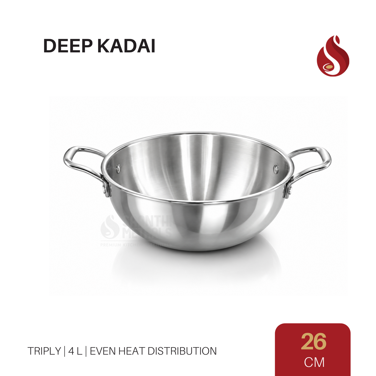 Triply Stainless Steel Deep Kadai with Lid (24 CM / 26 CM)