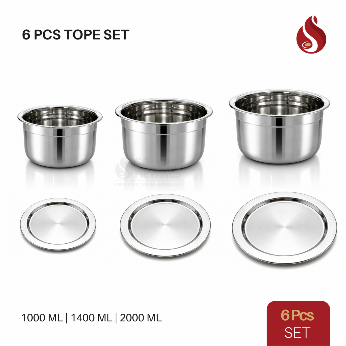 Stainless Steel 6 Pcs Tope with Lid Combo Set