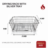 Stainless Steel Drying Rack with Removable Silver Tray | 202 Grade Heavy Duty Utensil Drying Basket with Detachable Drip Tray, Rust Proof Kitchen Countertop Plate Stand | Vessel Drainer Basket Sink
