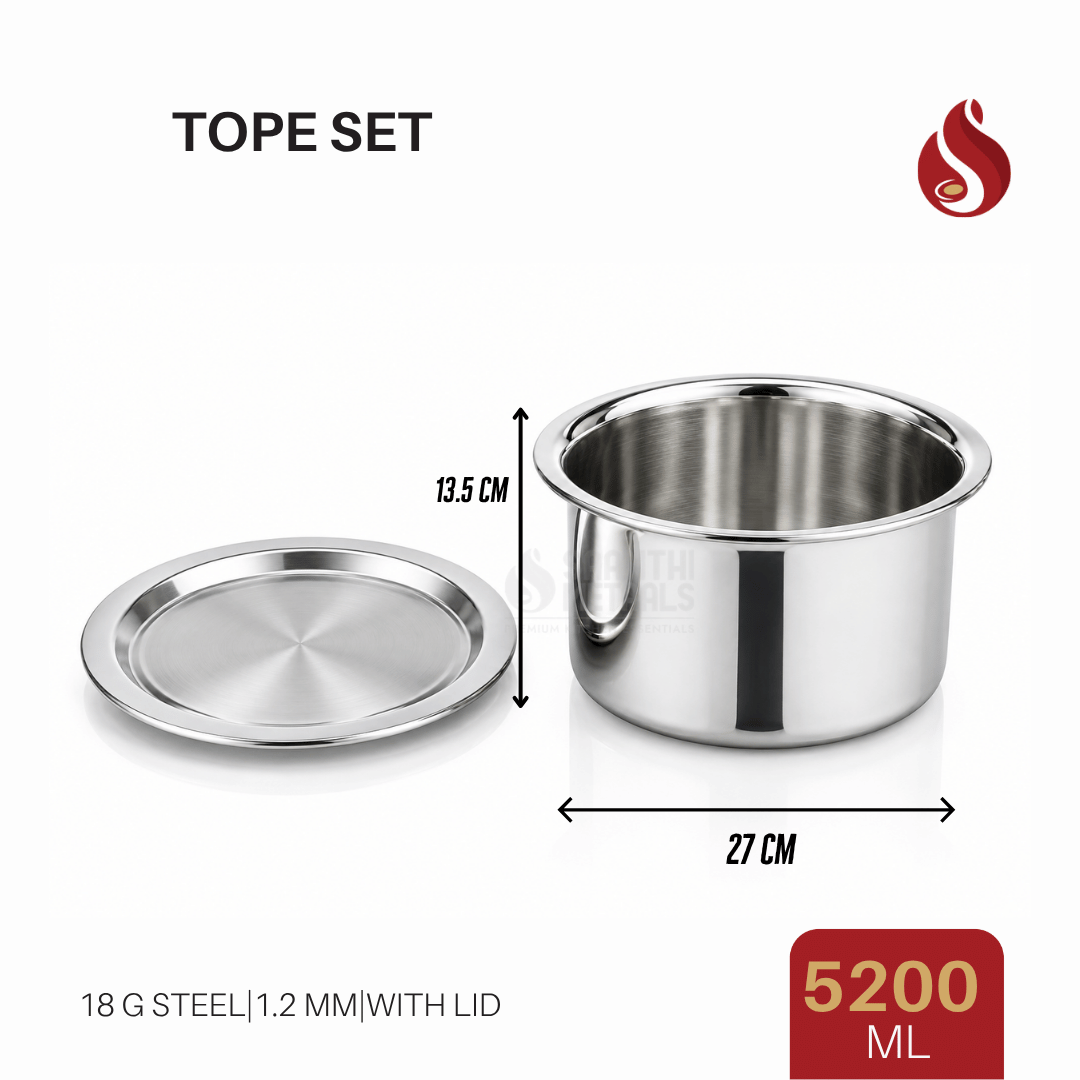 Thick-Ply Stainless Steel Tope with Inner Lid | Storage Bowl with Lid | Flat Bottom | 1000ML, 1500ML, 1900 ML, 2400ML, 2800ML, 3700ML, 4300ML, 5200ML, 6100ML