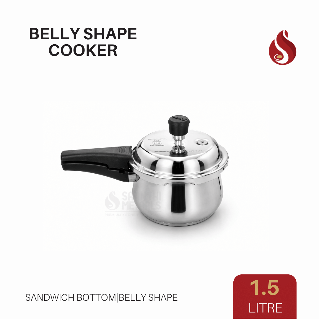 Sonu Belly Shape Pressure Cooker with Sandwich Bottom | 1.5L, 3L, 5L