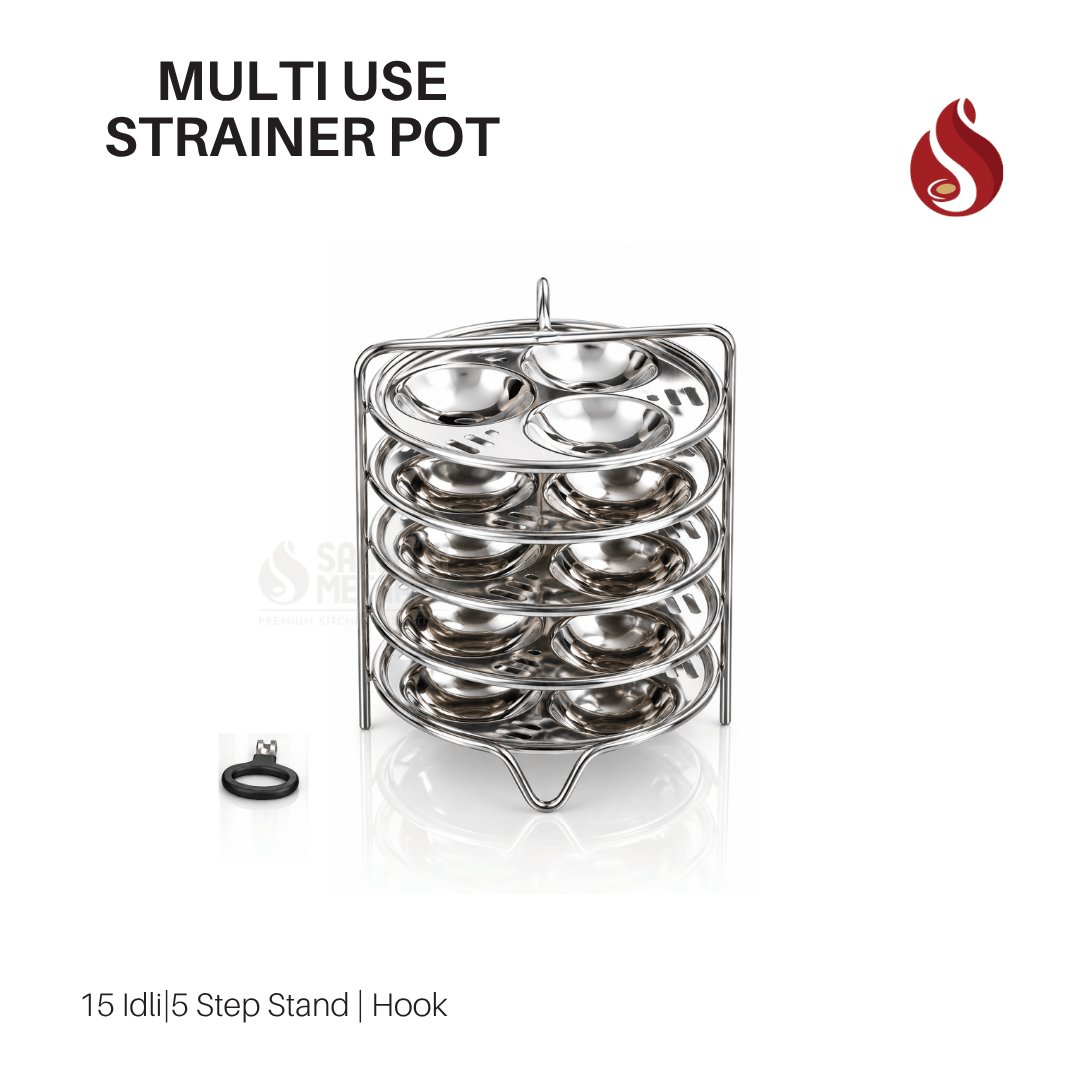 Stainless Steel Laser Printed 5-in-1 Multi-Use Strainer Pot with Lid