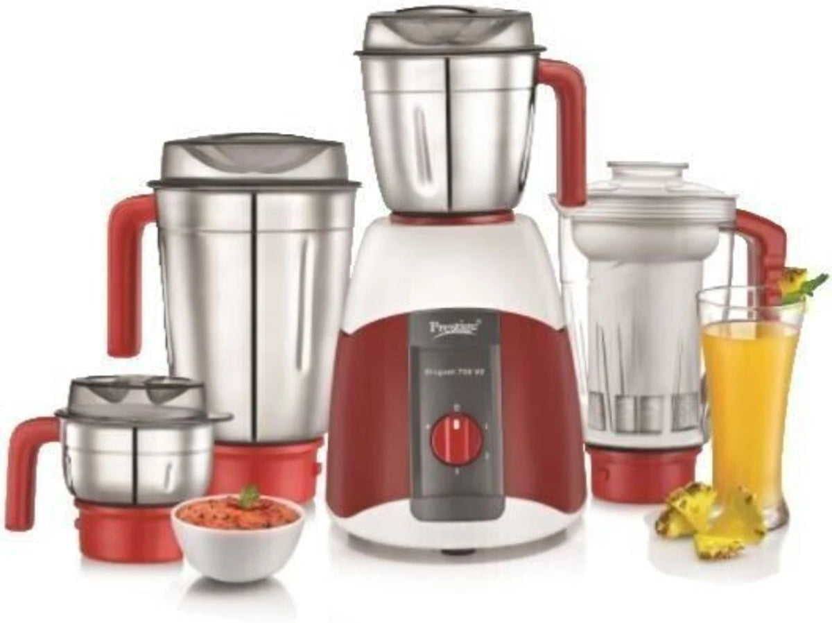 Prestige Elegant V2 750W Mixer Grinder with 4 Jars (Red & White)
