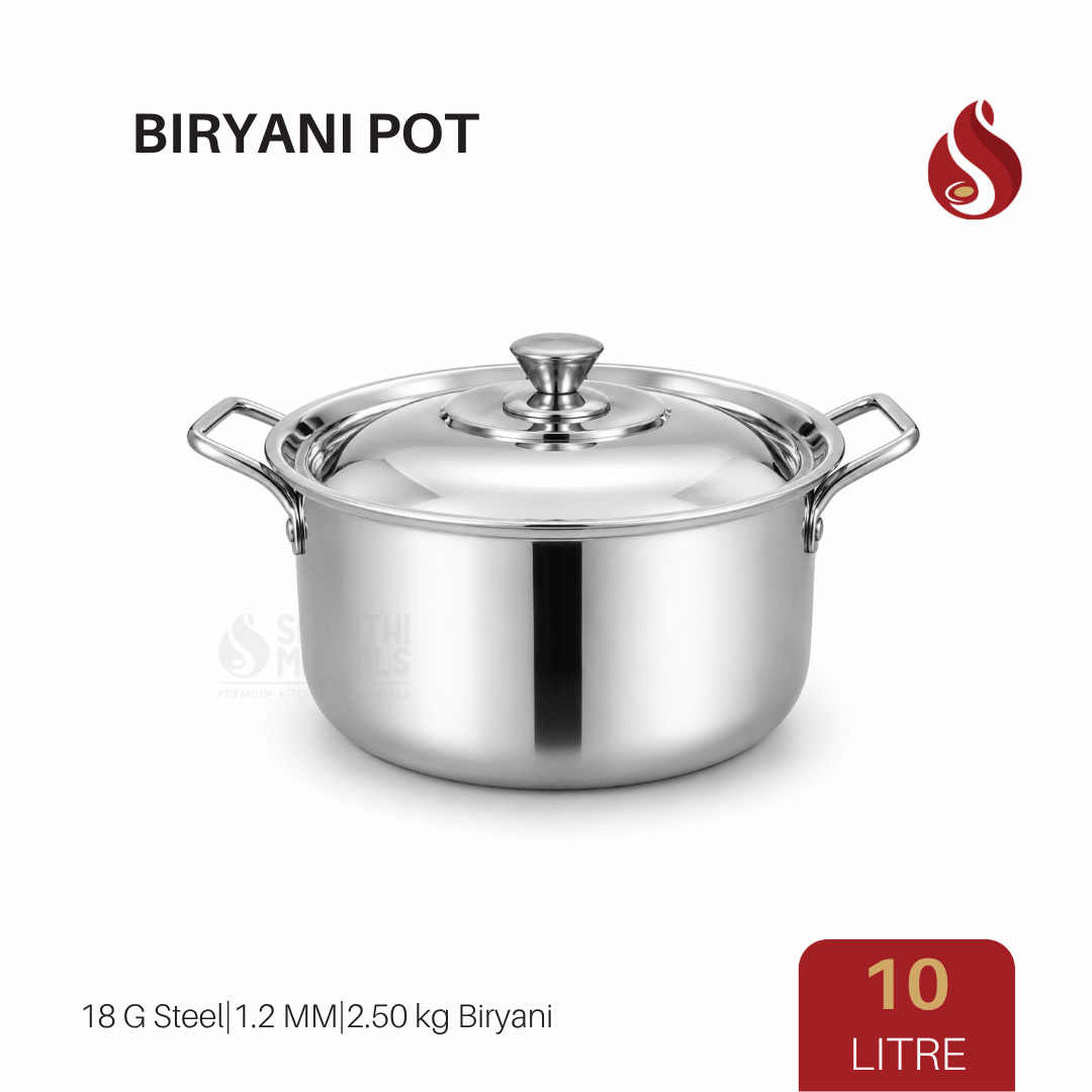 Thick ply Stainless Steel Biryani Pot with Lid | Biriyani Handi | Casserole Pot | 7L, 9L, 10L & 11L