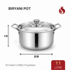Thick ply Stainless Steel Biryani Pot with Lid | Biriyani Handi | Casserole Pot | 7L, 9L, 10L & 11L