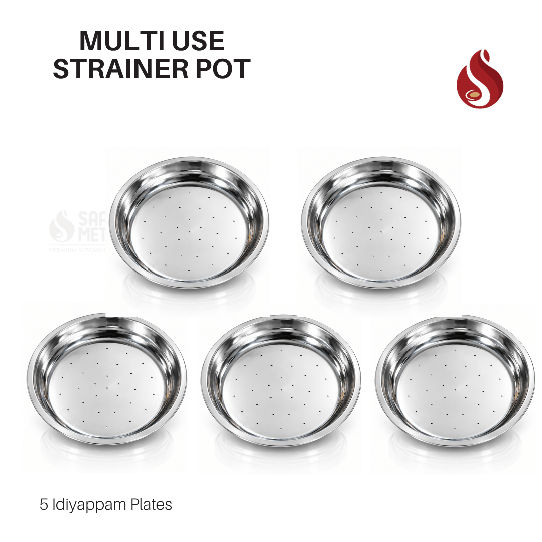 Stainless Steel Laser Printed 5-in-1 Multi-Use Strainer Pot with Lid
