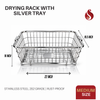 Stainless Steel Drying Rack with Removable Silver Tray | 202 Grade Heavy Duty Utensil Drying Basket with Detachable Drip Tray, Rust Proof Kitchen Countertop Plate Stand | Vessel Drainer Basket Sink