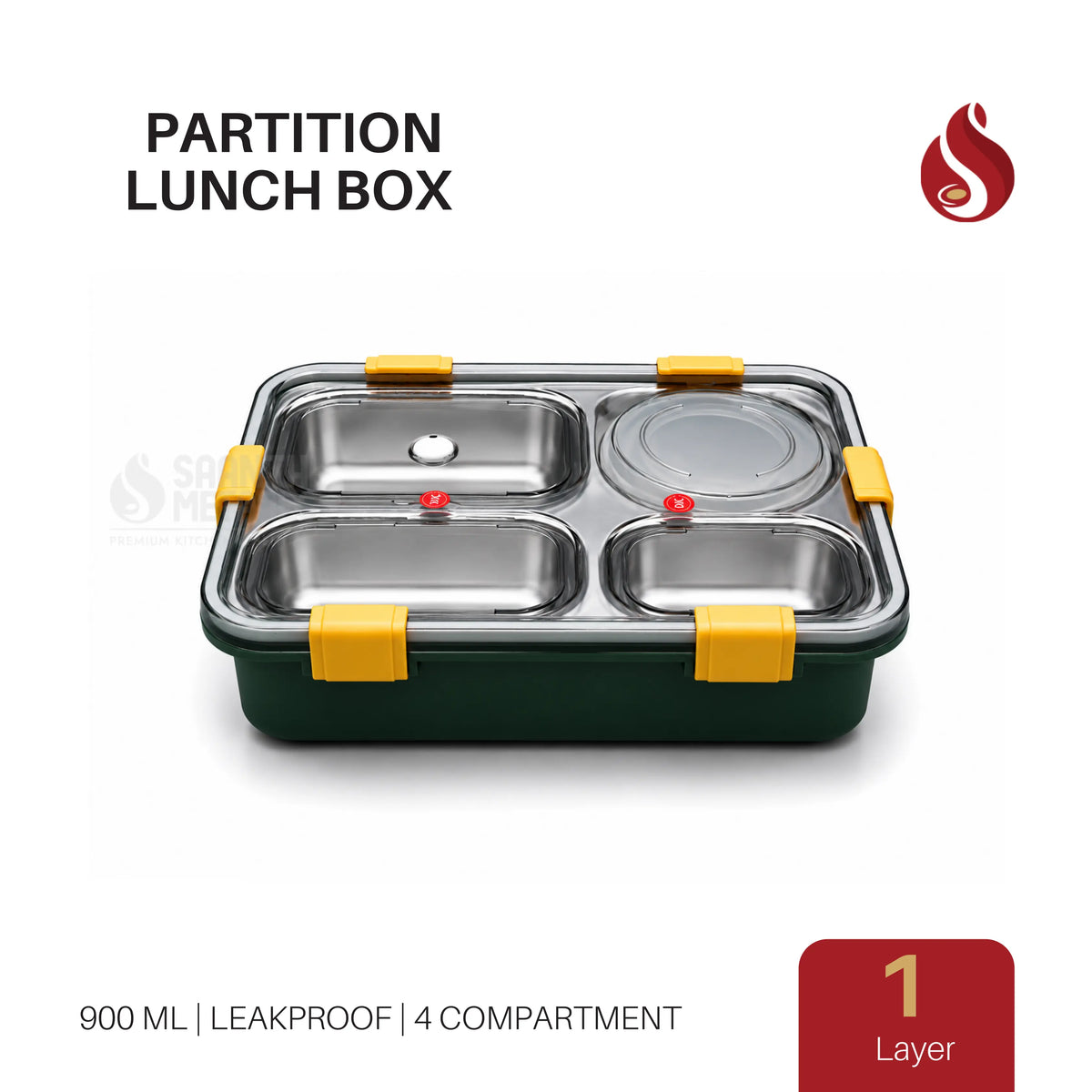 4 Compartment Lunch Box with Spoon - 900ml