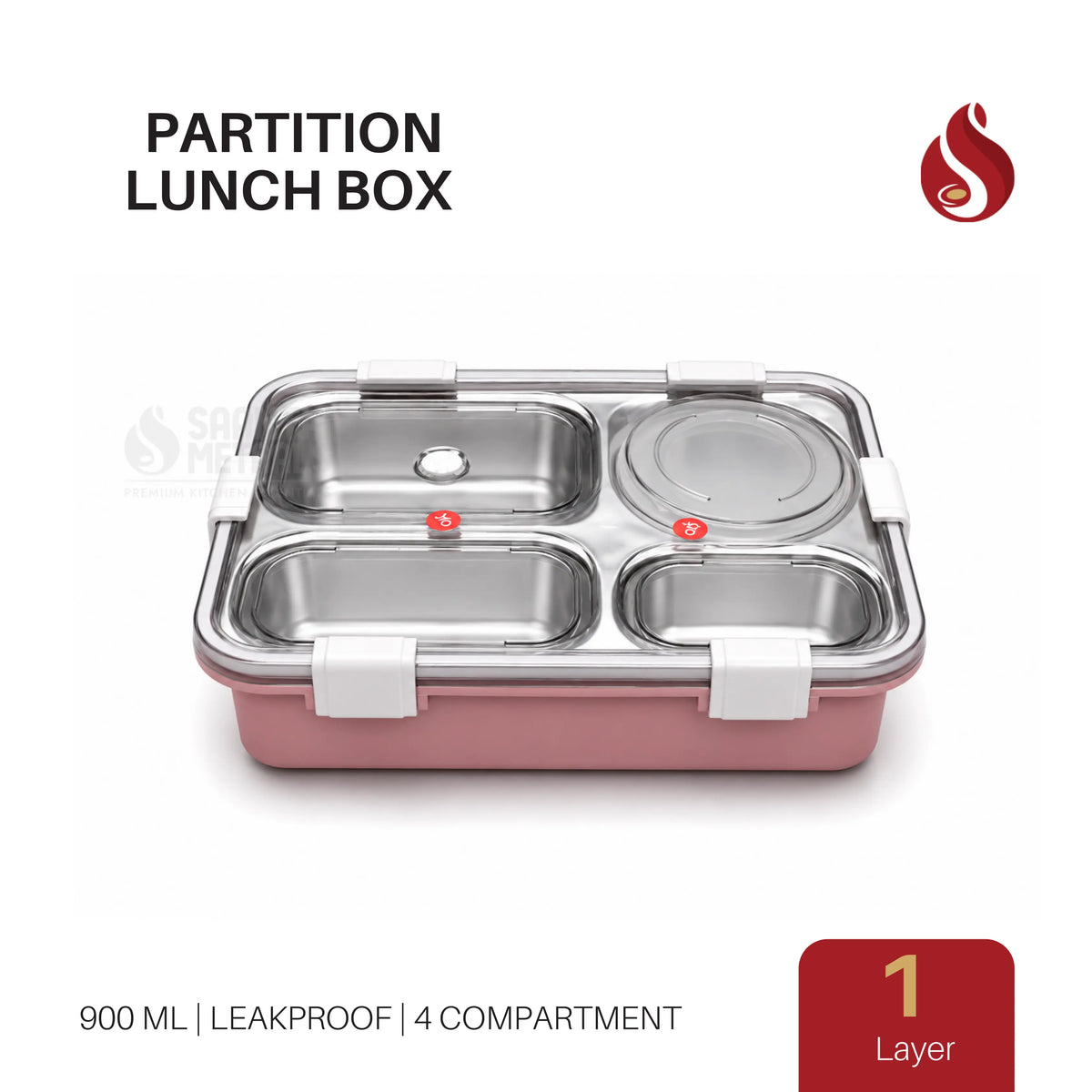 4 Compartment Lunch Box with Spoon - 900ml