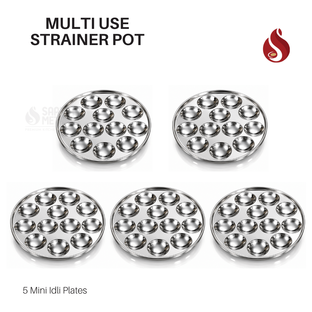 Stainless Steel Laser Printed 5-in-1 Multi-Use Strainer Pot with Lid