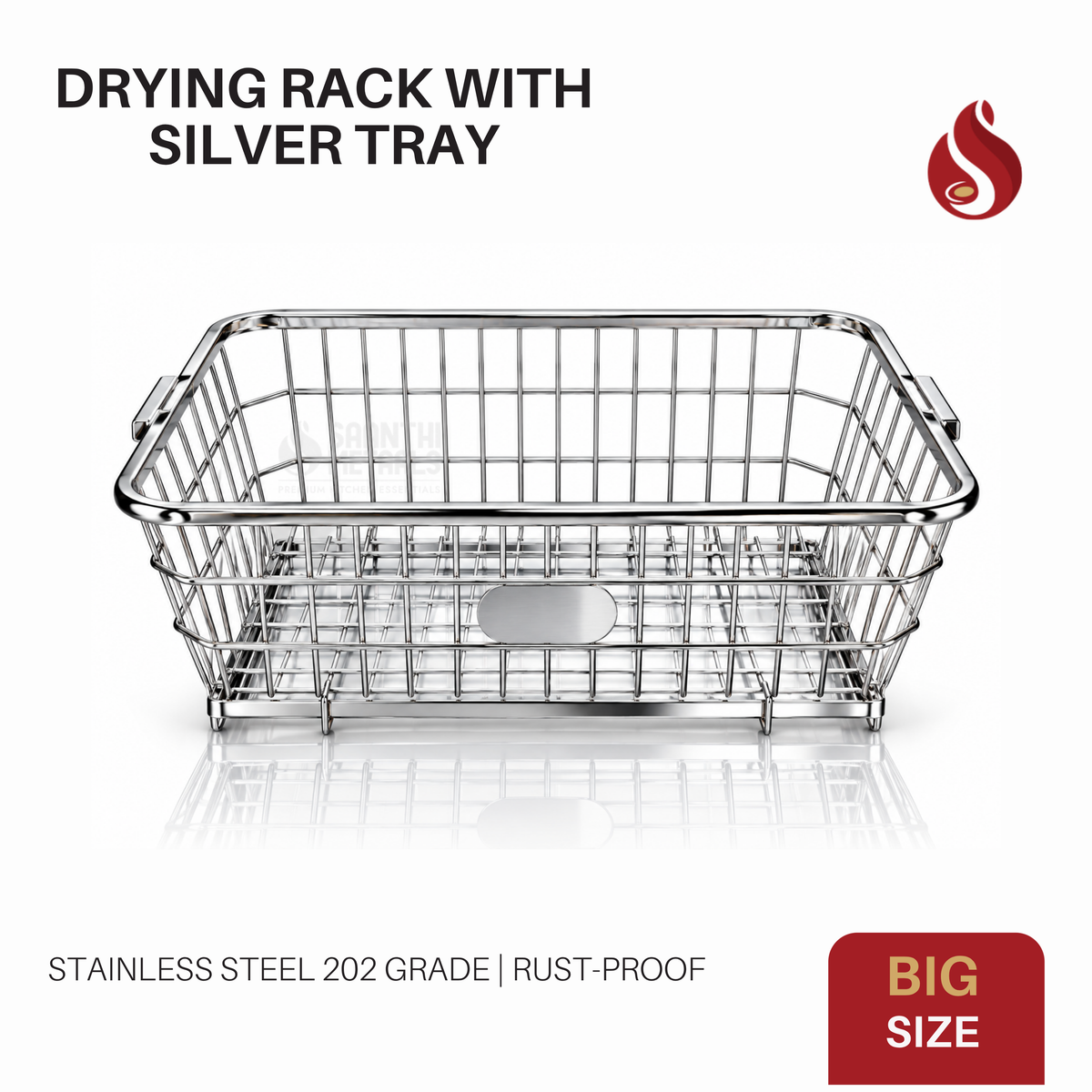 Stainless Steel Drying Rack with Removable Silver Tray | 202 Grade Heavy Duty Utensil Drying Basket with Detachable Drip Tray, Rust Proof Kitchen Countertop Plate Stand | Vessel Drainer Basket Sink