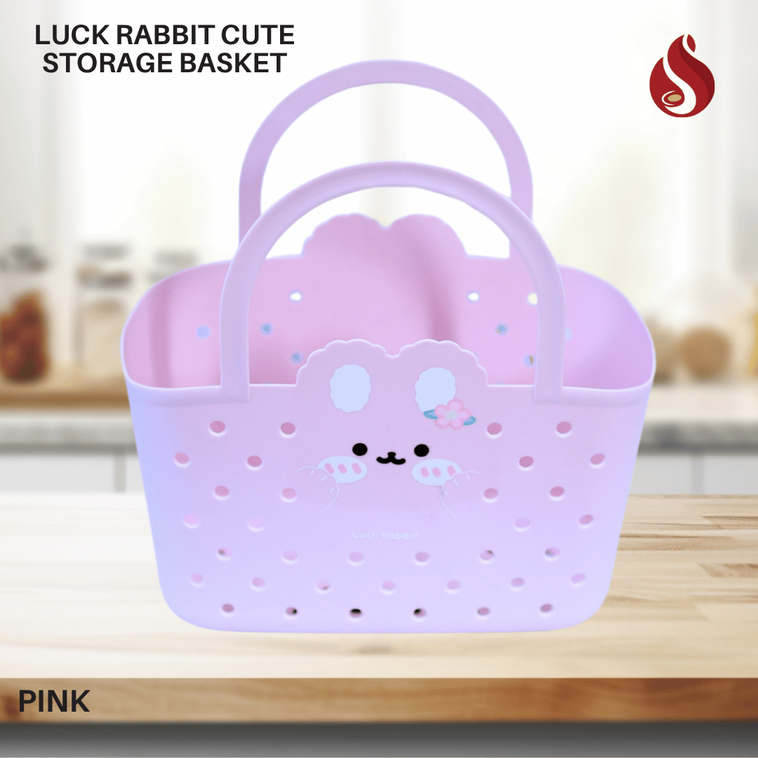 Luck Rabbit Cute Storage Basket | Pink & White