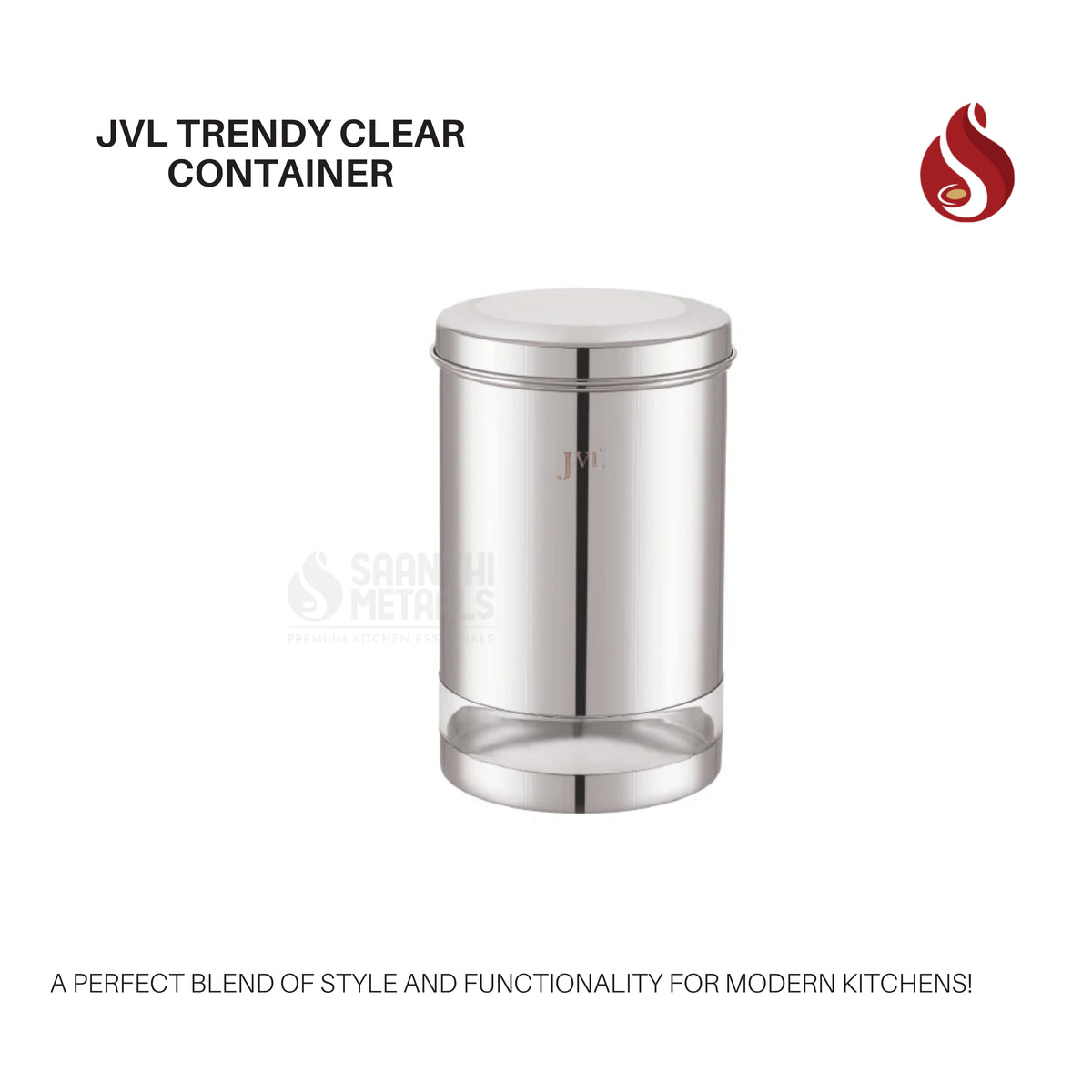 JVL Trendy Clear Container with See through window, Airtight Lid, Ideal for Grains, Snacks, Spices & Dry Fruits